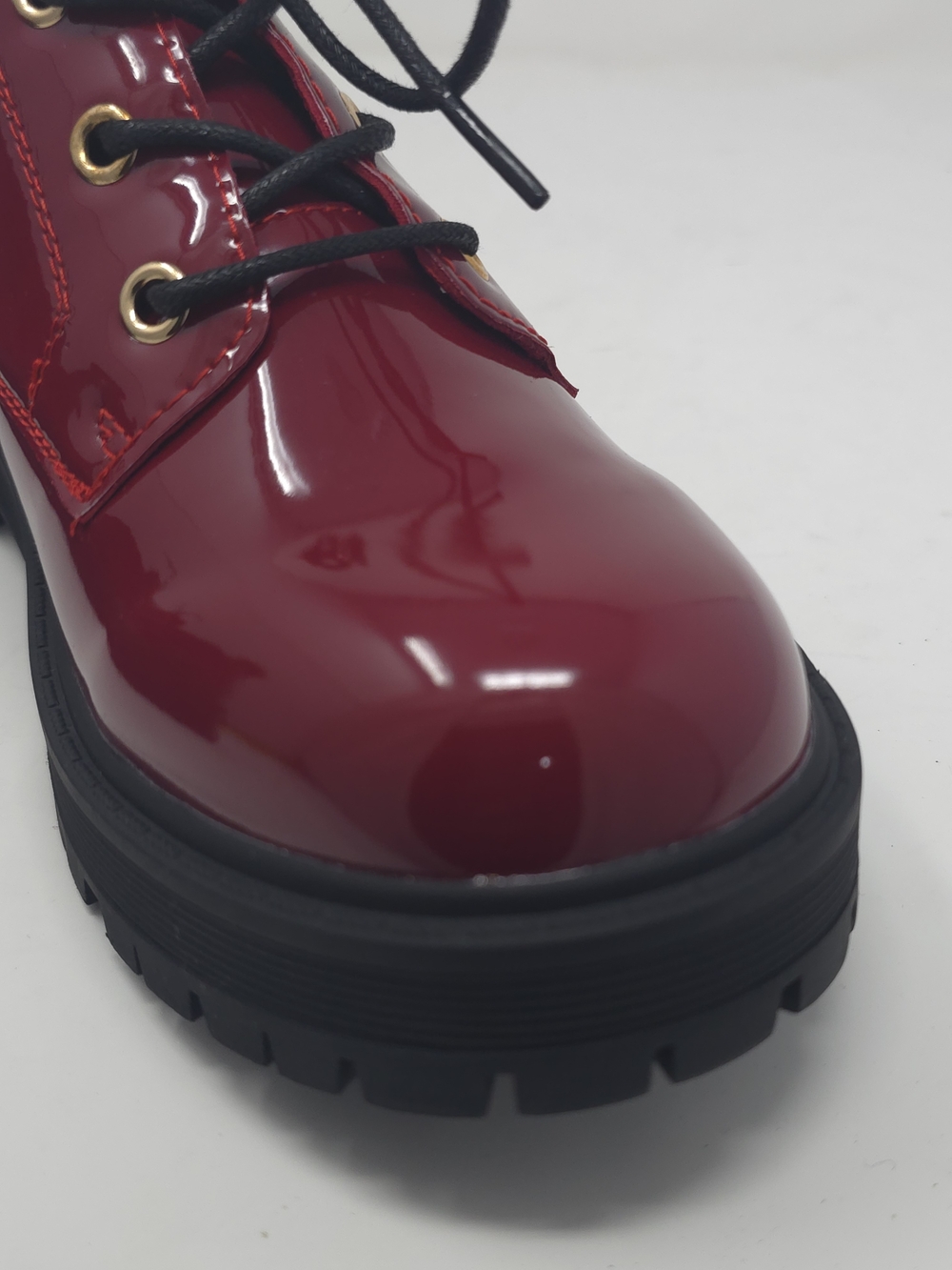 Chunky Faux Leather Platform Oxford Patent Red Pat Trendy Lug Sole Lace Up - Picture 5 of 10